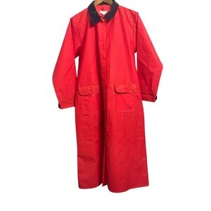 Talbots Long Raincoat Corduroy Collar Cuffs Women’s Large Red